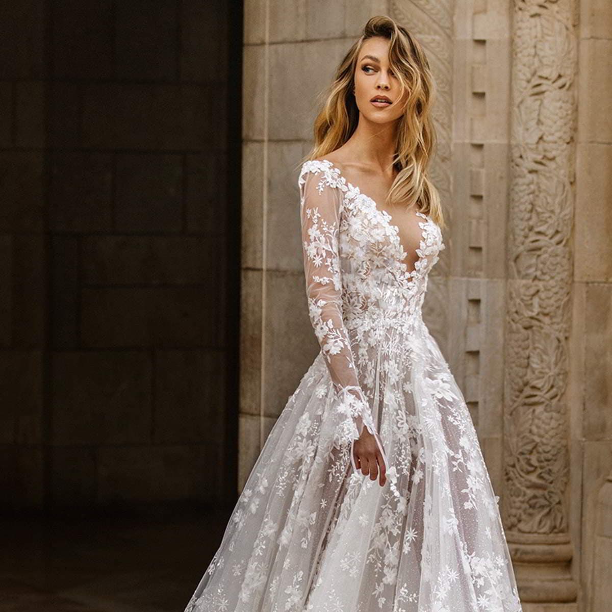 2026 New European and American Wedding Dress Cross-border New Gown Sexy Lace Long Sleeve Evening Dress for Amazon