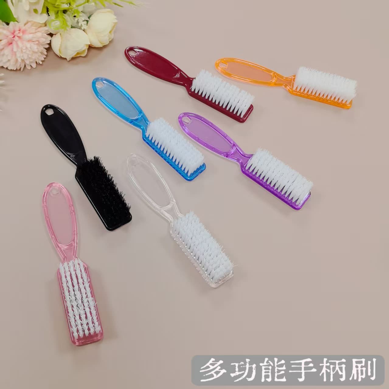 Transparent Large Nail Cleaning Brush Colorful Dust Handle Multi-Function Sheep Horn Nail Art Tool for Ladies Professional Use