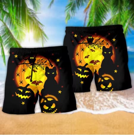 Retro Halloween 3D printed shorts, fun personalized printed casual swimming trunks, fashionable shorts, beach clothing