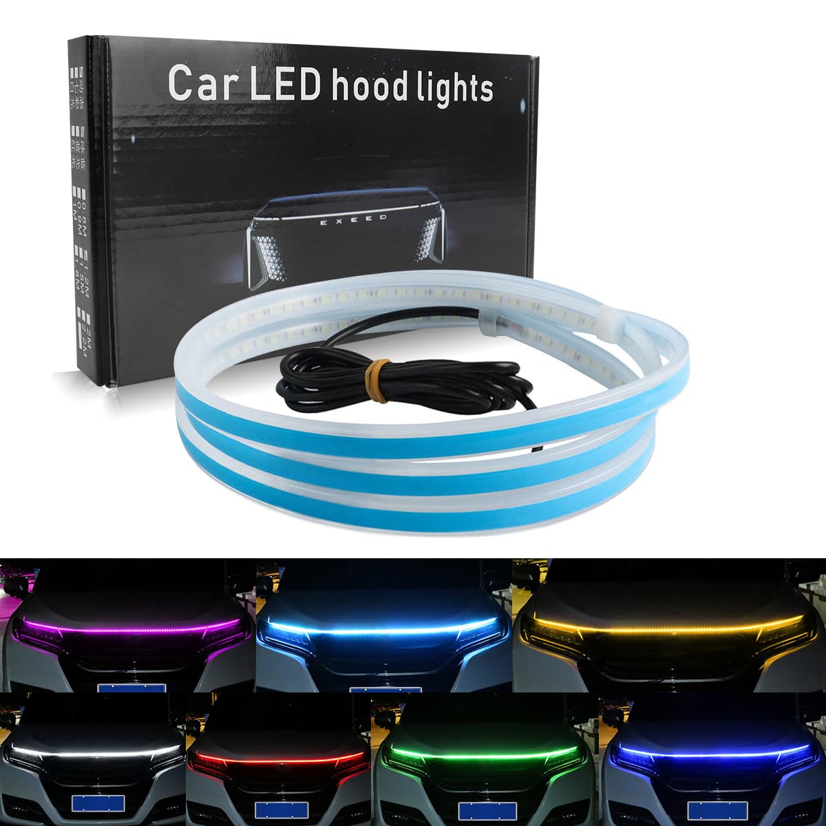 Cross-border High Brightness Start Scan Daytime Running Light Car Dynamic LED Super Bright Hood Light Engine Hood Light Strip