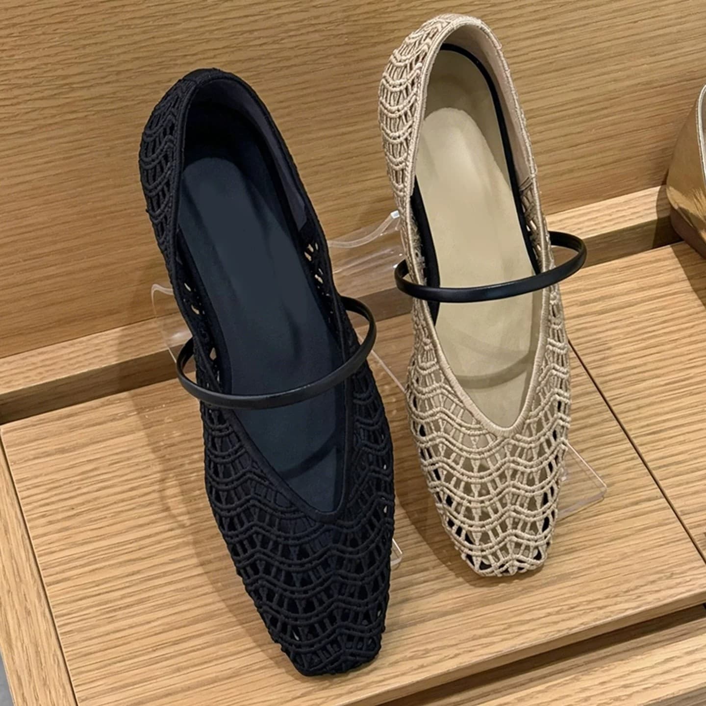 Premium Edition! Mary Jane Shoes Women's Unique Design Square Toe Woven Hollow One-Strap Breathable Flat Sandals