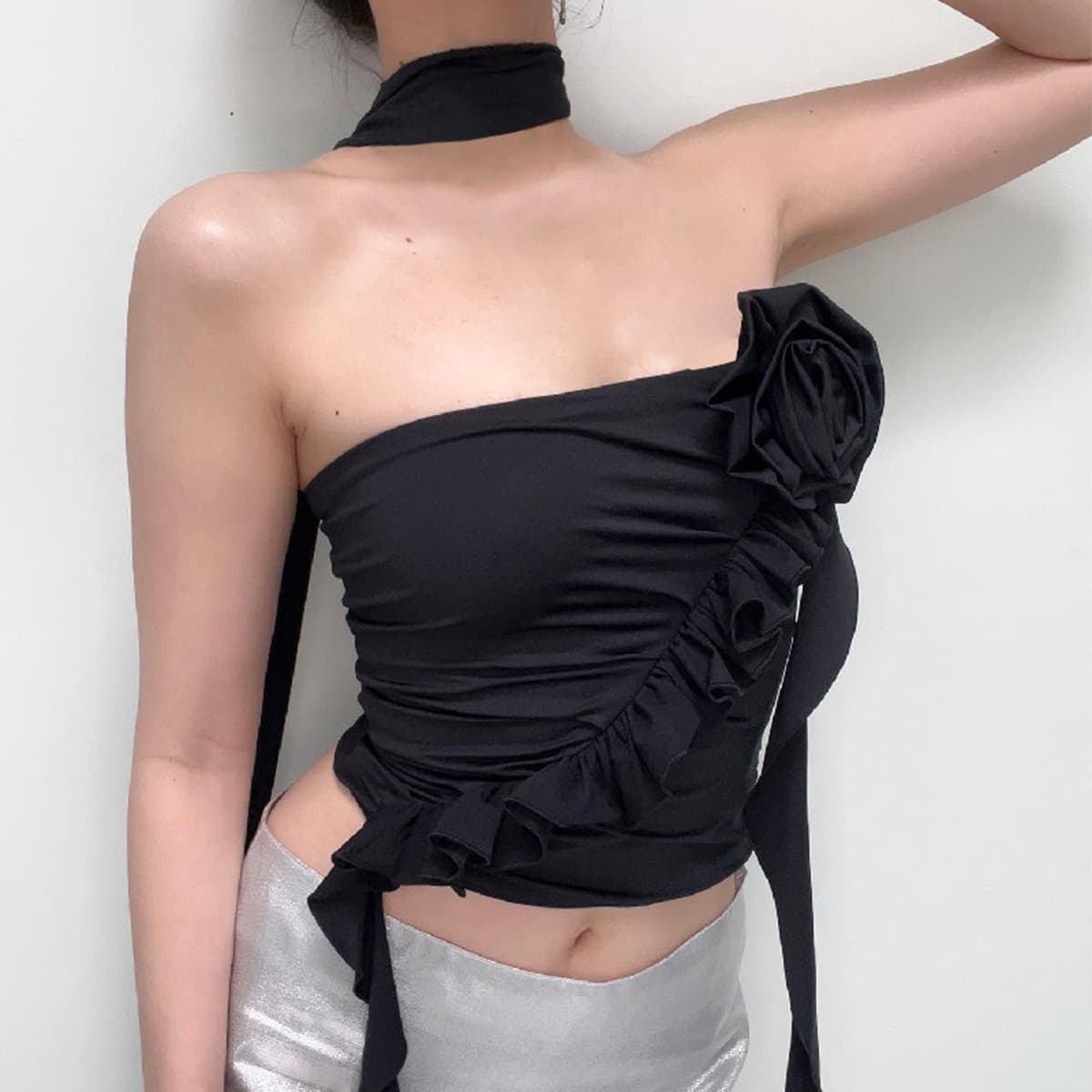 Europe and the United States Hot-Selling Off-Shoulder Floral Top Amazon New Sexy Cropped Women's Top Strap Accessories
