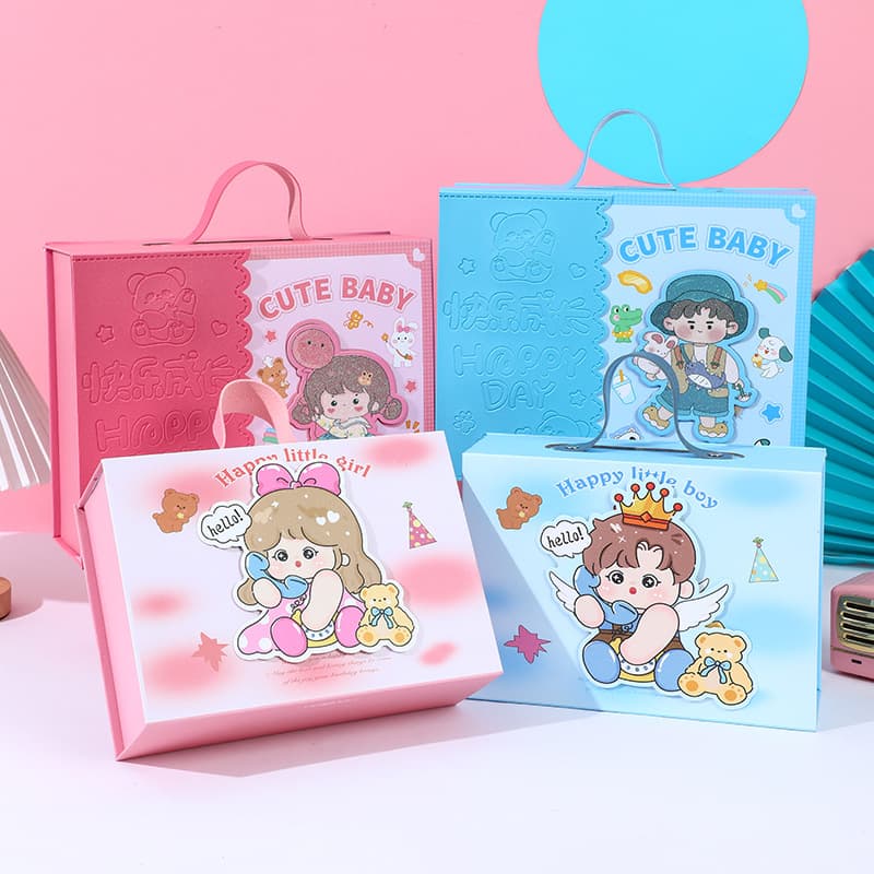 Baby Full Moon Souvenir Children's Tenth Birthday Gift Box 100-Day Banquet Return Gift Cartoon Gift Packaging Box Empty Box