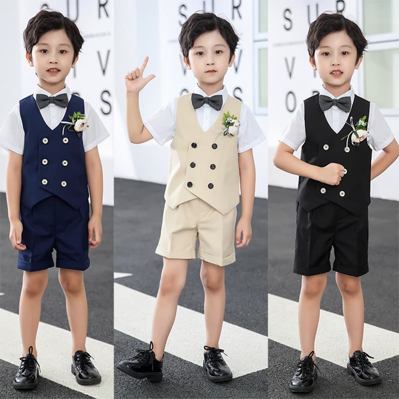 Children's suit new spring and summer short-sleeved vest set boy flower dress small and medium-sized baby's first birthday party dress
