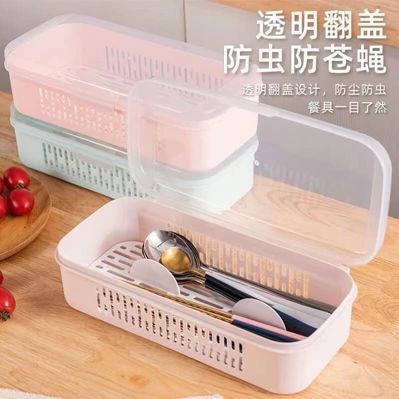Drainable Kitchen Chopsticks Holder Dustproof Lid Commercial Restaurant Chopsticks Spoons Forks Storage Box Household Use