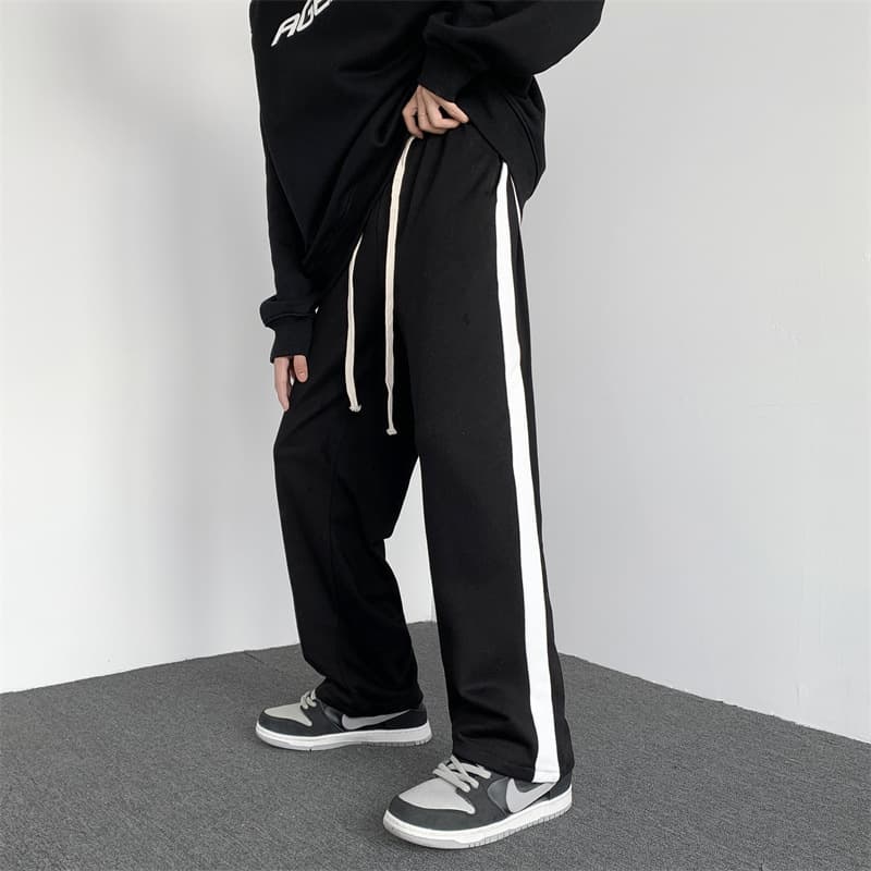 Men's sports pants, color-blocked striped casual pants, Korean style trendy youth straight trousers, loose wide-leg pants, trendy