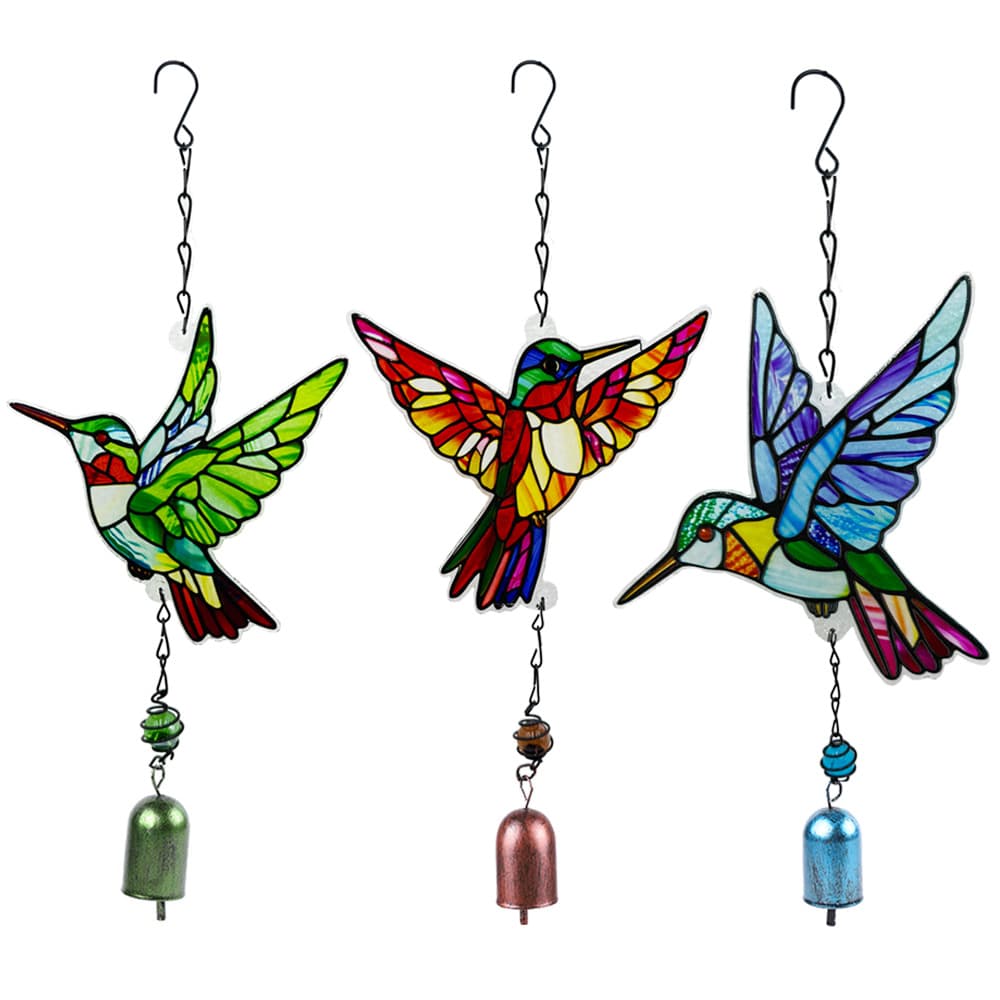 Cross-border new product glass hummingbird wind chime diamond glass crafts hanging creative garden courtyard bell pendant