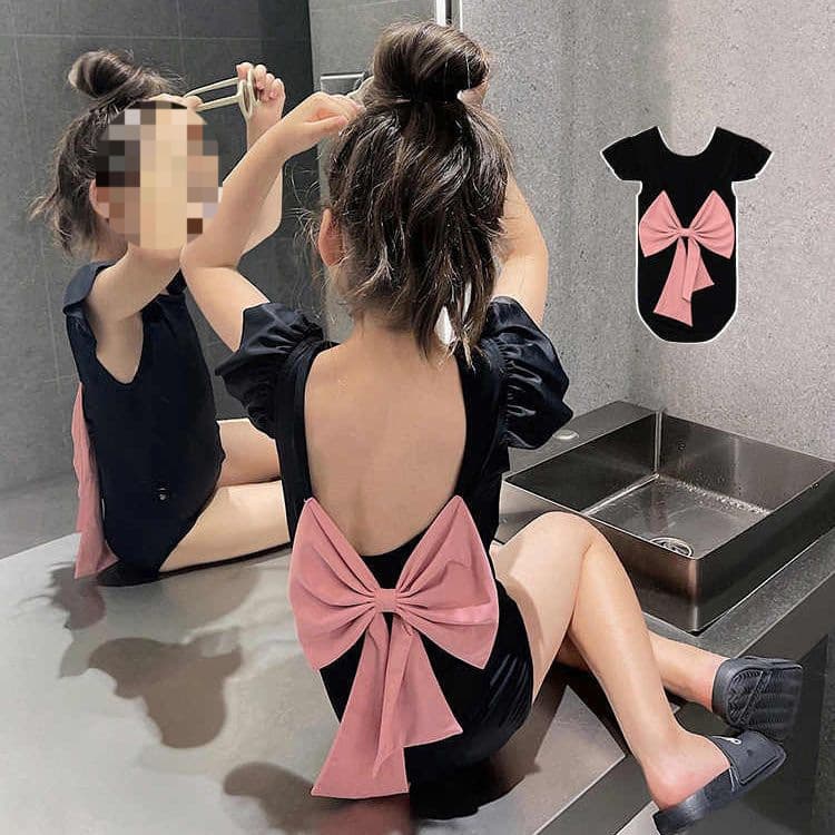 Girls One-Piece Bow Swimsuit 2024 New Summer Baby Kids Korean Style Swimming Suit 0065A001