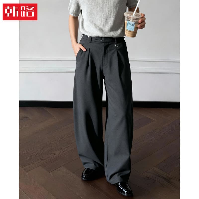 Pleated Premium Casual Trousers for Men Spring New Arrival Adjustable Waist Old Money Style Wide-Leg Trousers with Drape