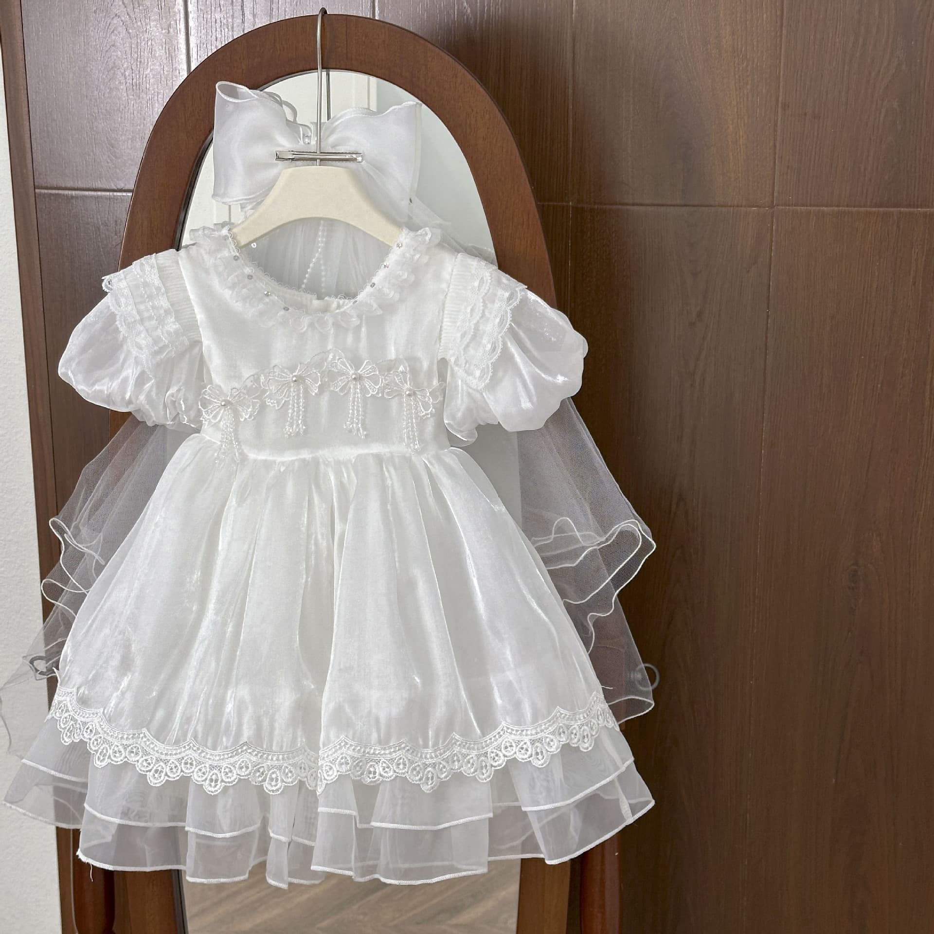 Girls 2026 Princess Dress Summer White Dresses Flower Girl Wedding Gown Birthday Tutu Skirt First Birthday Dress