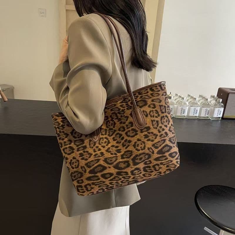 High-end Leopard Print Women's Bag Large Capacity 2024 New Fashion Versatile Shoulder Handbag Tote E8