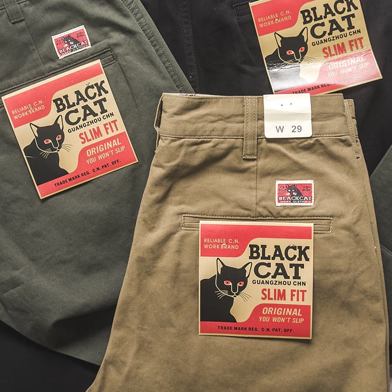 Heavyweight washed twill casual pants for men, Japanese retro style straight-leg chino long pants
