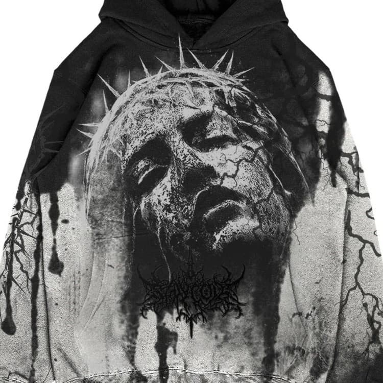 Cross-border American retro aged gradient hooded sweatshirt men's washed trendy brand loose high street subculture heavy hoodie