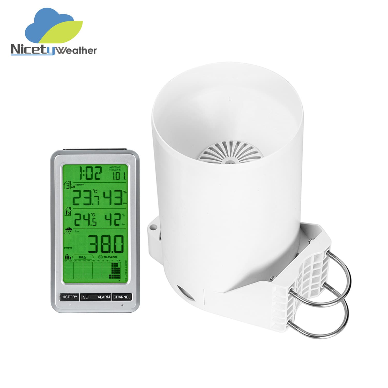 Wireless rain gauge | 5-inch large diameter + self-emptying, temperature/humidity warning, flood prevention/agricultural multifunctional use