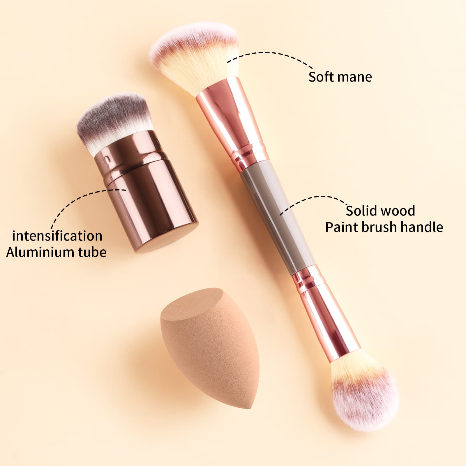 Multifunctional Makeup Brush Set of 3, Double-Ended Brush + Retractable Brush + Beauty Sponge, Powder Brush, Contour Brush, Highlight Brush