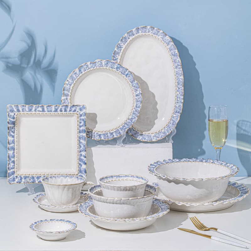 Smoke Blue Tableware Creative Series Bowl and Dish Set Kiln-transformed Simple Household Ceramic Underglaze Rice Bowl Manufacturer Wholesale