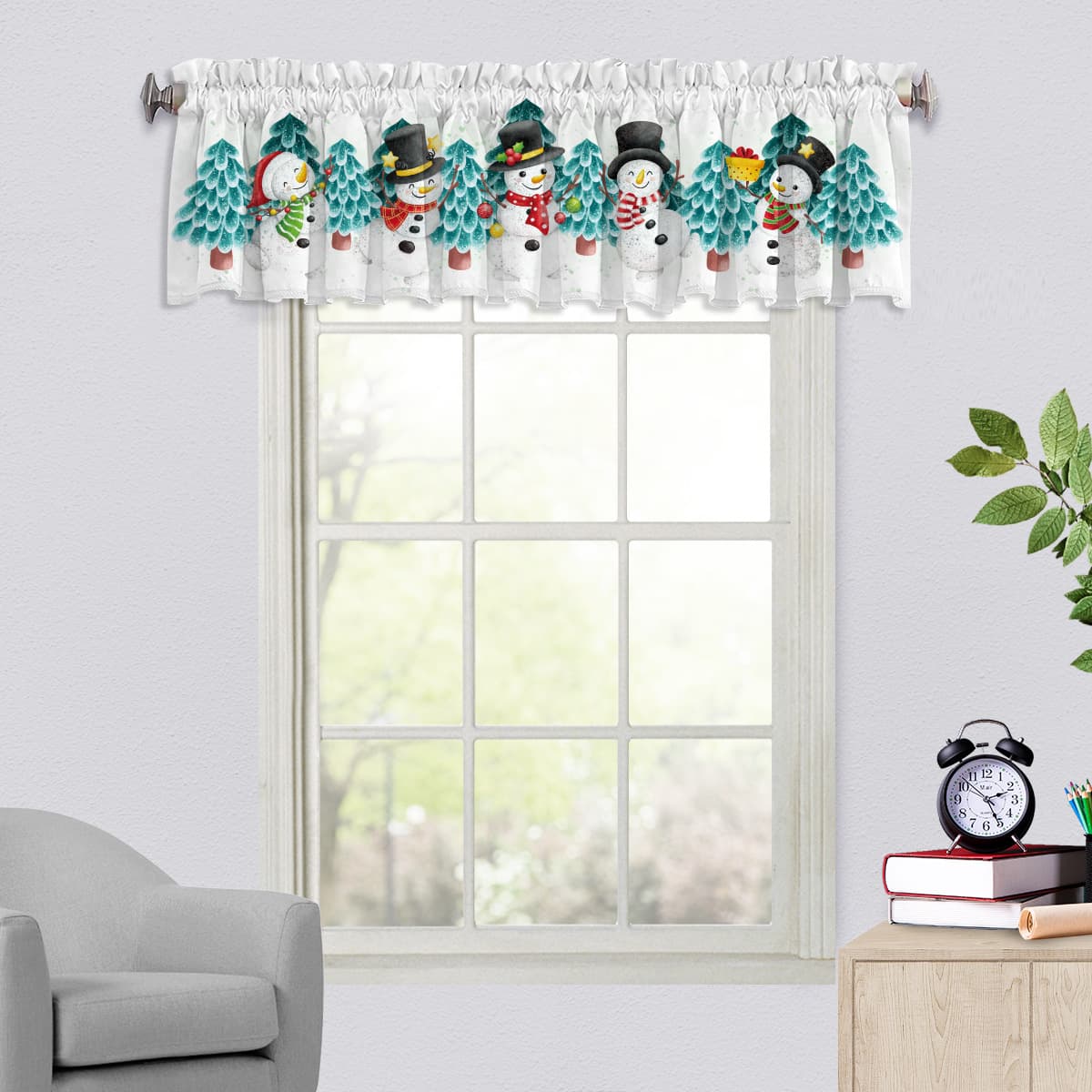 Amazon New Product Christmas Window Curtain European and American Holiday Series Short Curtain New Year Decoration Snowman Christmas Tree Curtain