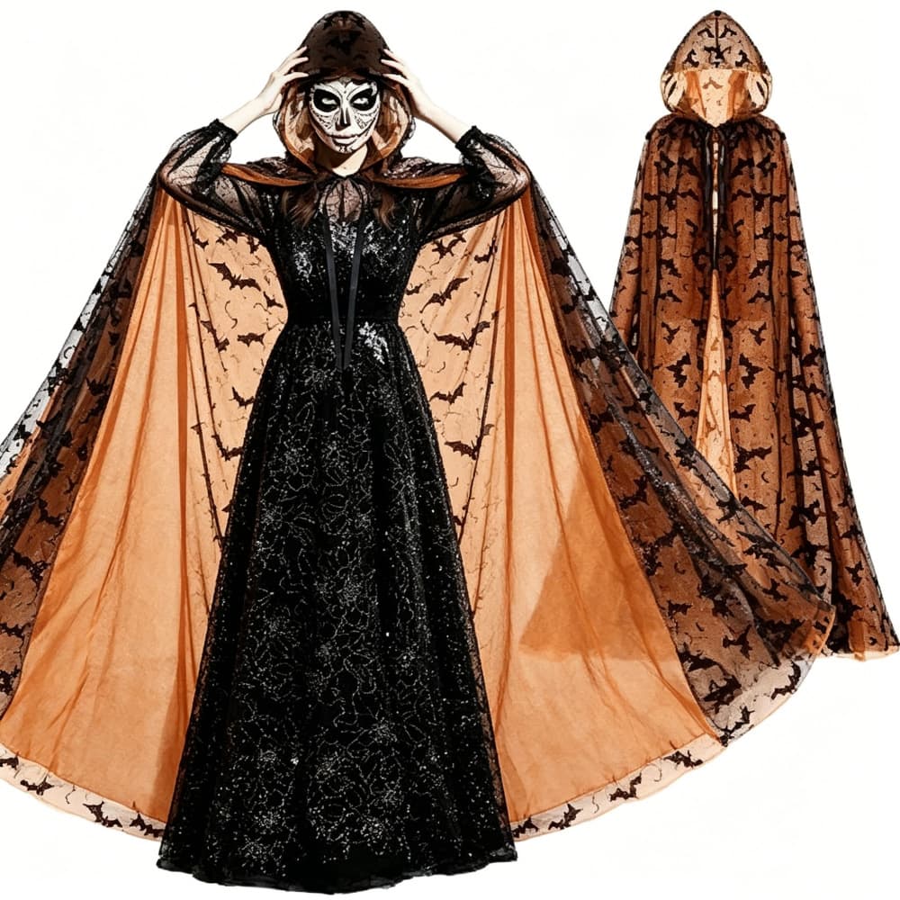 Unisex Mesh Cloak Halloween Spider Bat Cloak Witch Theme Clothing Source Party Factory