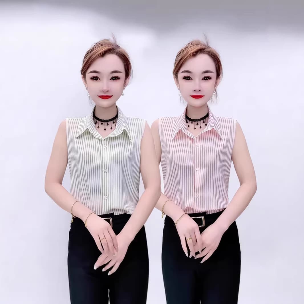 2630 Simple Striped Fashion Versatile Shirt Inner Tops Vests Sleeveless Shirts Women’s Inner Matches