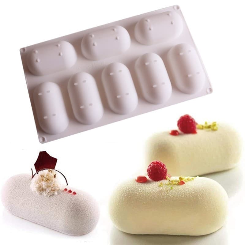 8-Cavity Oval Pillow Jelly Pudding Mousse Cake Mold Baking White Silicone Mold DIY Handmade Soap Mold