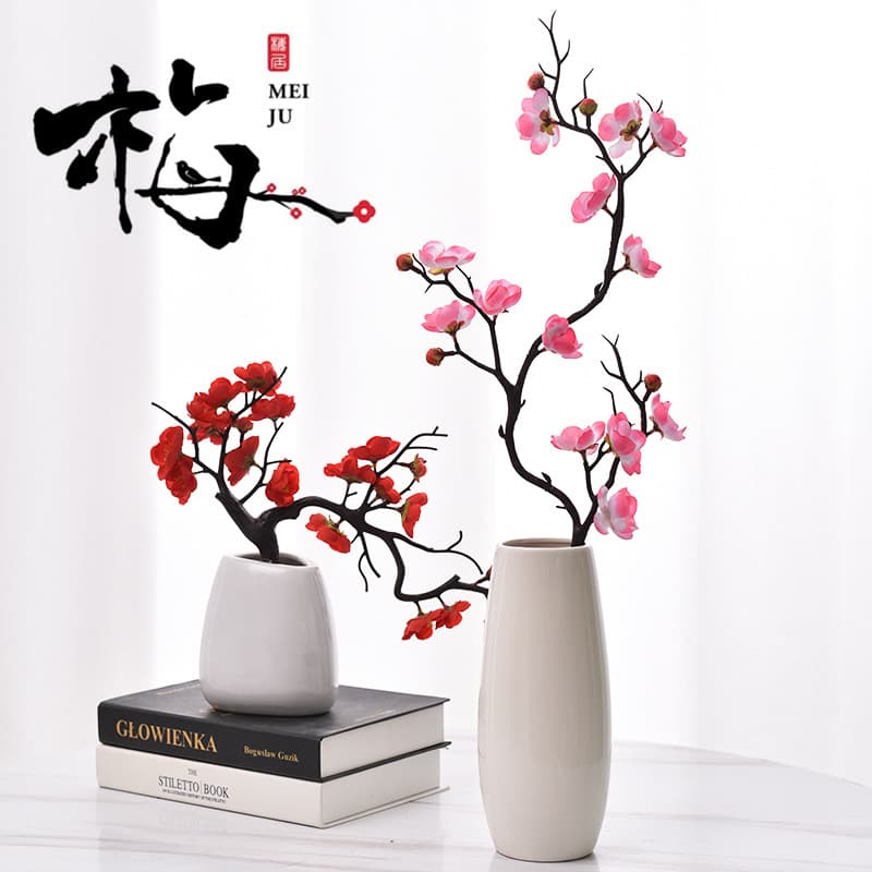 Simulated plum blossom and peach blossom branch decorations for living room dried flower bonsai wintersweet decoration flower potted indoor Chinese decoration fake flowers