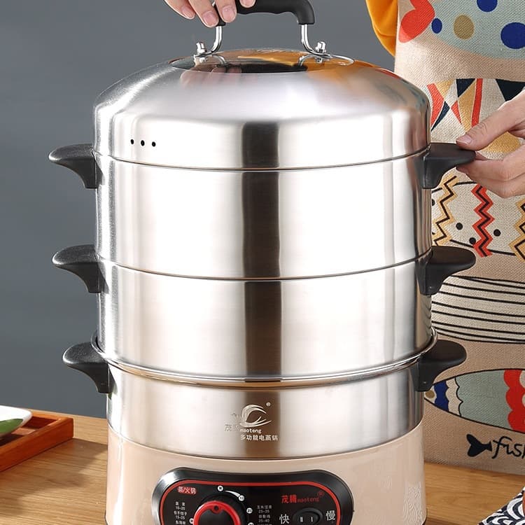 Free Shipping Electric Steamer Multi-functional Home Three-Tier Auto Power Off Timer Dry Burn Protection Steaming Rice, Buns, and Buns Electric
