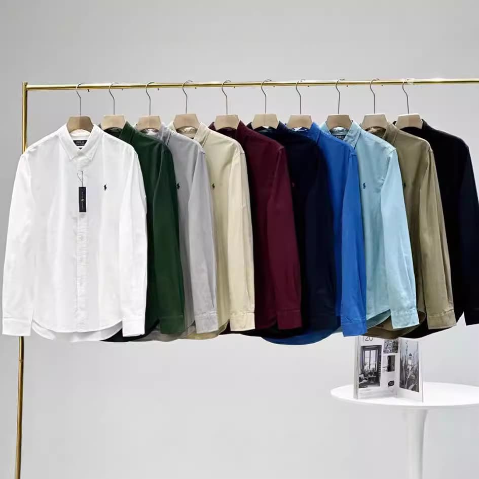 Ralph Lauren Embroidered Oxford Solid Casual Long Sleeve Cotton Business Slim Fit Big Size Shirt for Men and Women
