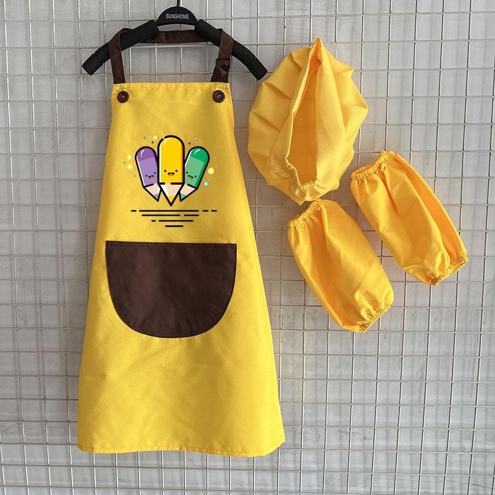 Cartoon Children's Waterproof Painting Apron with Sleeves, Kids Baking Kitchen Dining Oil-Proof Sleeveless Reversible Cover