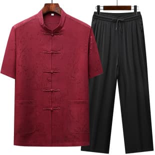 Tang Suit Men Summer Loose Short Sleeve National Trend Dad Elderly Chinese Style Set Men's Hanfu Tang Suit Men's Style