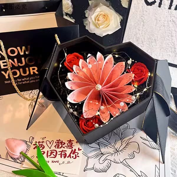 Qixi Money Bouquet Materials, Artificial Soap Flowers, Handmade DIY Gift, Surprise Heart Gift Box, Packaging Box
