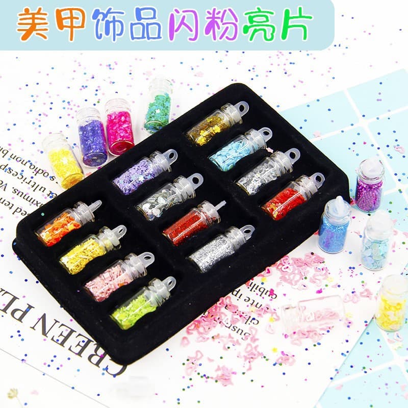 DIY Slime 12 Color Set Glass Bottle Glitter Powder Sequins Glass Beads Shell Powder Accessories Korean Style