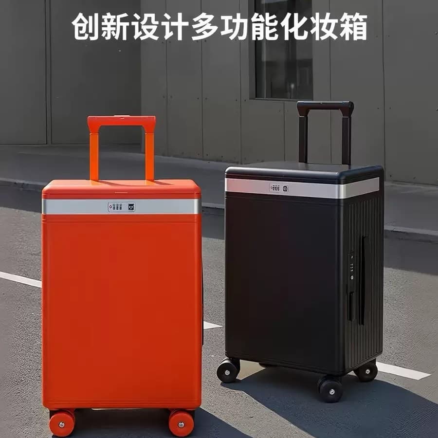 Multifunctional Cosmetic Luggage for Women, 20-inch Carry-On Travel Suitcase with Side-Opening Lid, Aluminum Frame Business Trolley Case with Password Lock for Men
