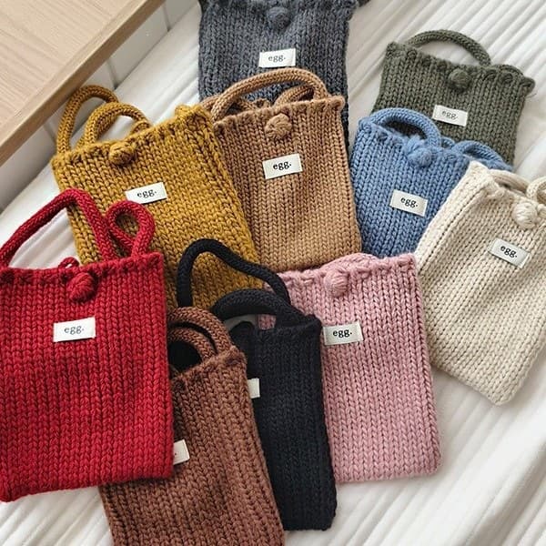 Korean woolen cross-body small square bag candy color autumn and winter convenient handmade handbag mobile phone bag versatile women's crochet