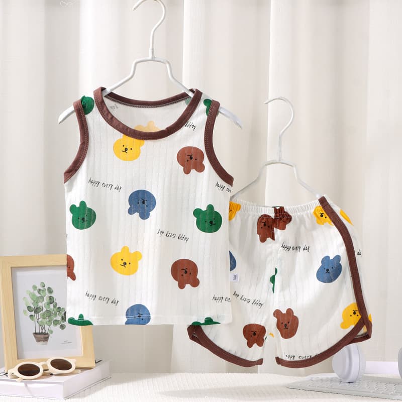 2024 New Children's Vest Set Summer Cotton Girls Shorts Pajamas Baby Korean Style Boys Sleeveless Kids Clothing