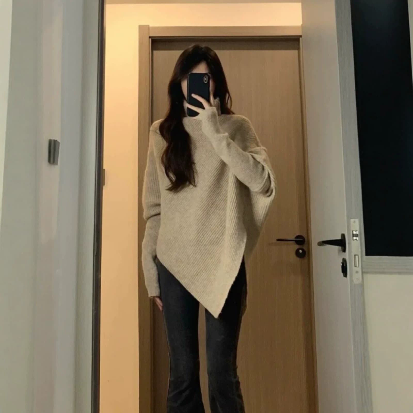 Amazon Irregular Turtleneck Sweater for Women Fall Winter Trendy Korean Lazy Style Thick Knit Top Casual