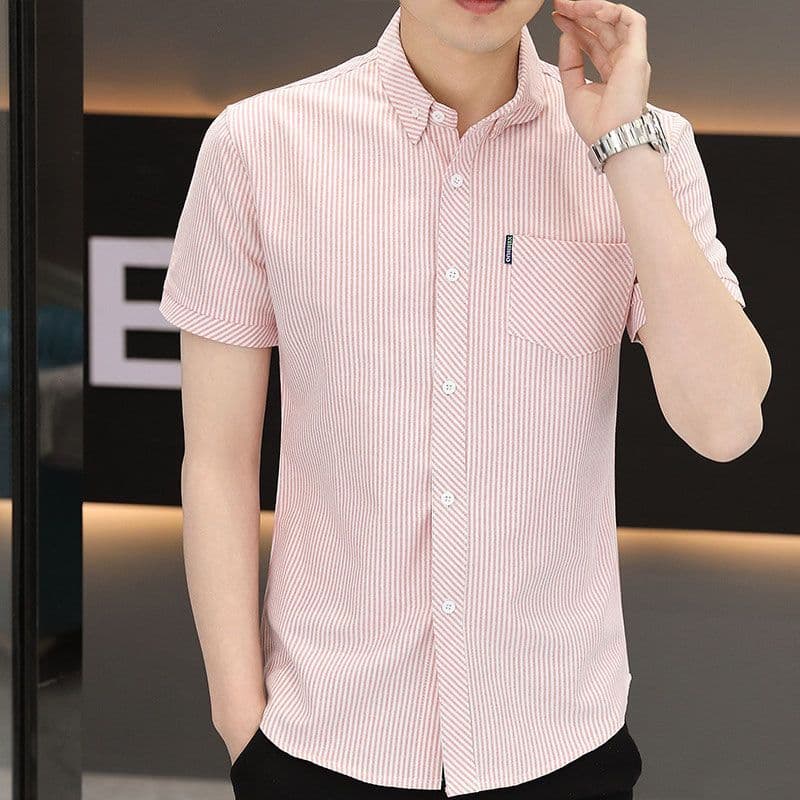 Short Sleeve Shirt for Men, Korean Slim Fit, Casual and Versatile Striped Shirt, Stylish Summer Top for Men
