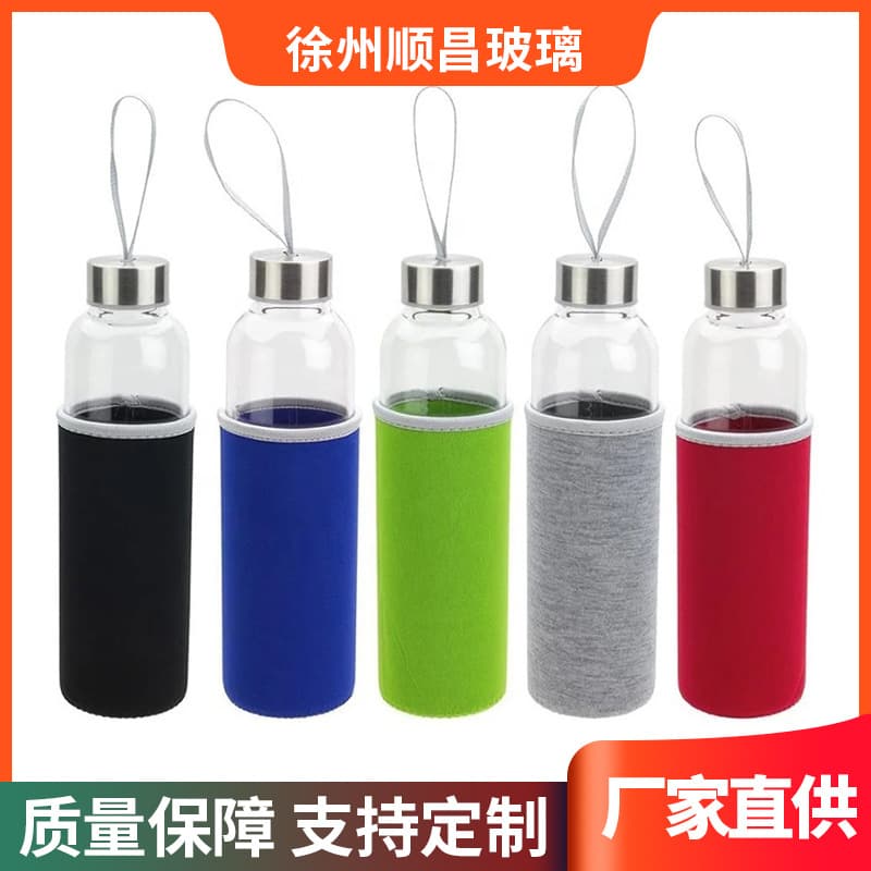 18oz 500ml glass water bottle transparent glass juice bottle reusable beverage bottle with lid customized 6-piece set