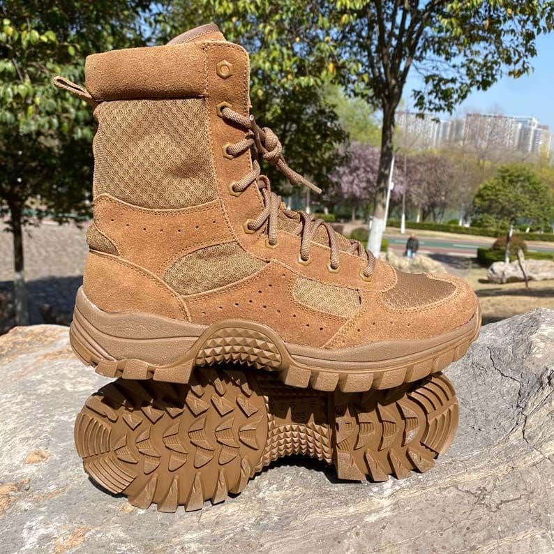 New Brown Summer Mesh Breathable Combat Boots Men Ultra-Lightweight Wear Resistant High-Top Zipper Anti-Puncture Desert Training Boots