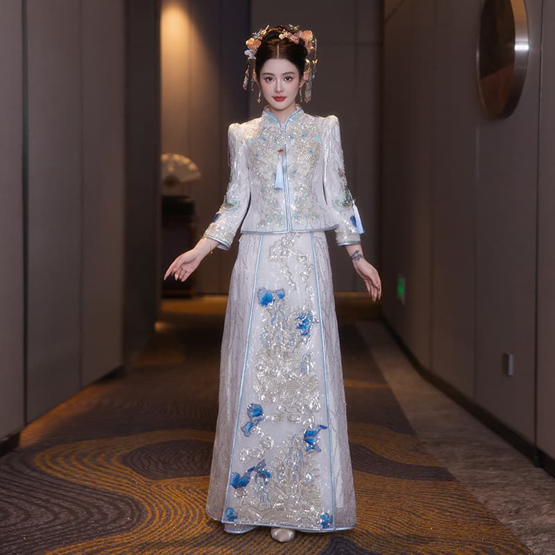 Blue Heavy Craftsmanship Xiuhe Suit 2026 New Style New Chinese Wedding Dress for Bride Luxurious High-End Wedding Gown
