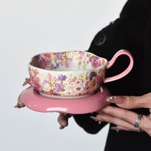 Blossoms Ceramic Mug Cloud Mug with Spoon Breakfast Cup Bowl Microwave-Safe Milk Coffee Cup Saucer Set