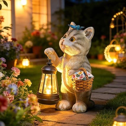 New Cross-Border Lantern Cat LED Garden Statue Resin Decoration