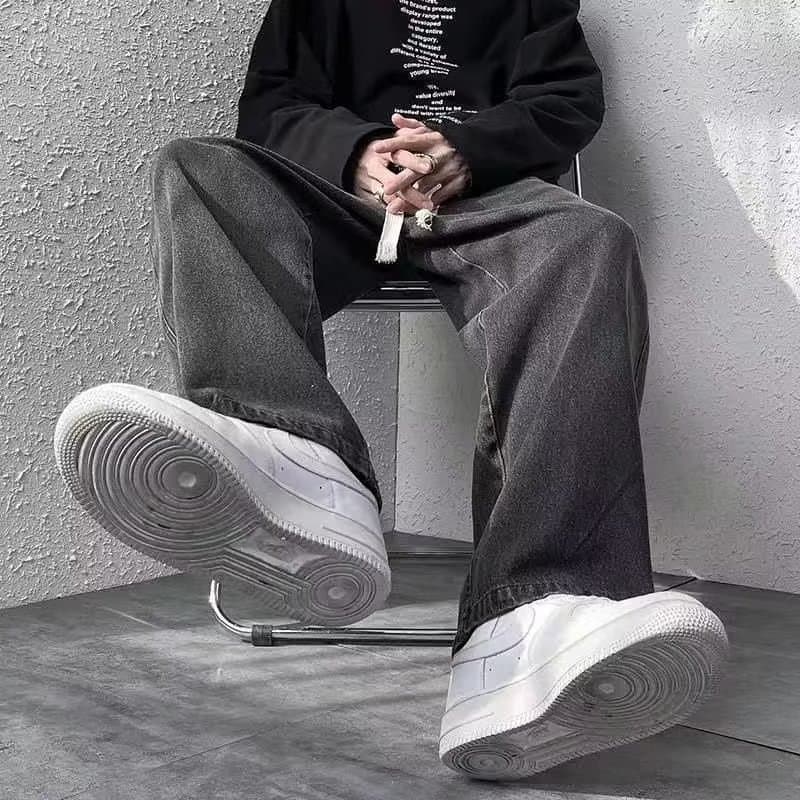 Men's Spring/Autumn American Retro Loose Wide-Leg Jeans, Fashionable Brand Ruan Handsome Straight Trousers