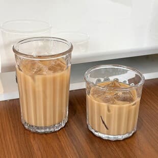 Glass Cup Latte Cup Iced American Coffee Cup Transparent Water Cup Simple High Appearance Vertical Stripe Cup High Temperature Resistant Cup