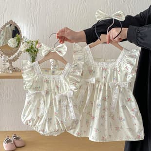 Baby Clothes 2026 Summer Short Sleeve Sweet Bodysuit Girls Flutter Sleeve Dress Ins Style Sisters Outfit