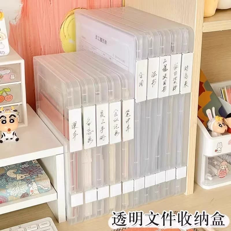 A4 File Storage Box, Transparent Double-clip Plastic Archive Case, Waterproof and Dustproof for Certificates