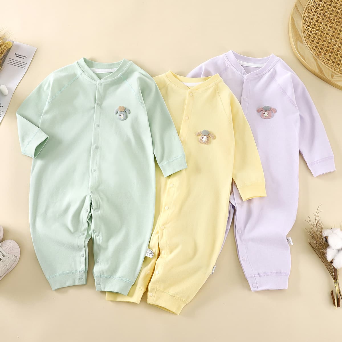 Baby One-Piece Clothes, Pure Cotton, Newborn Baby Clothes, Spring & Fall Boneless Bottoming Intimates, Pajamas, Outing Clothes