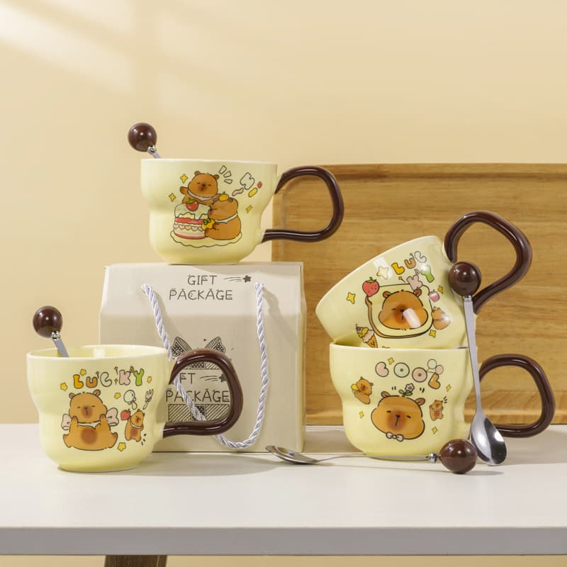 Cute Capybara Ceramic Mug with Spoon Couple Mug High-Face-Value Cartoon Capybara Cup Store Anniversary Gift