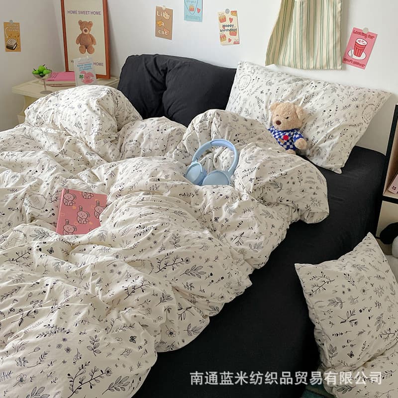 New Raspberry Black Duvet Cover Single Piece Washed Cotton Bedding Set Wholesale