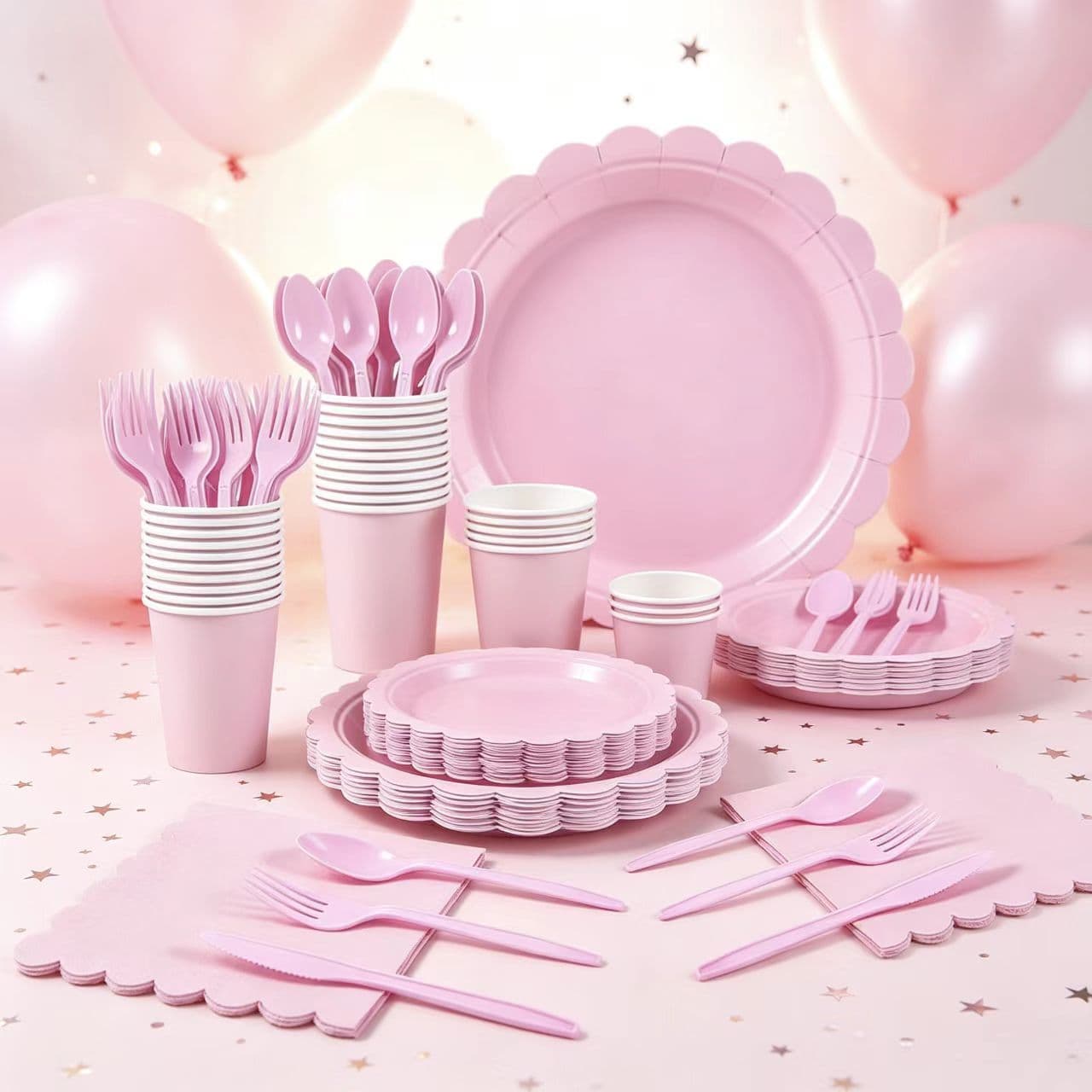 Cross-border in stock solid color lace disposable dinner plates, light pink paper cups, paper plates, party tableware set