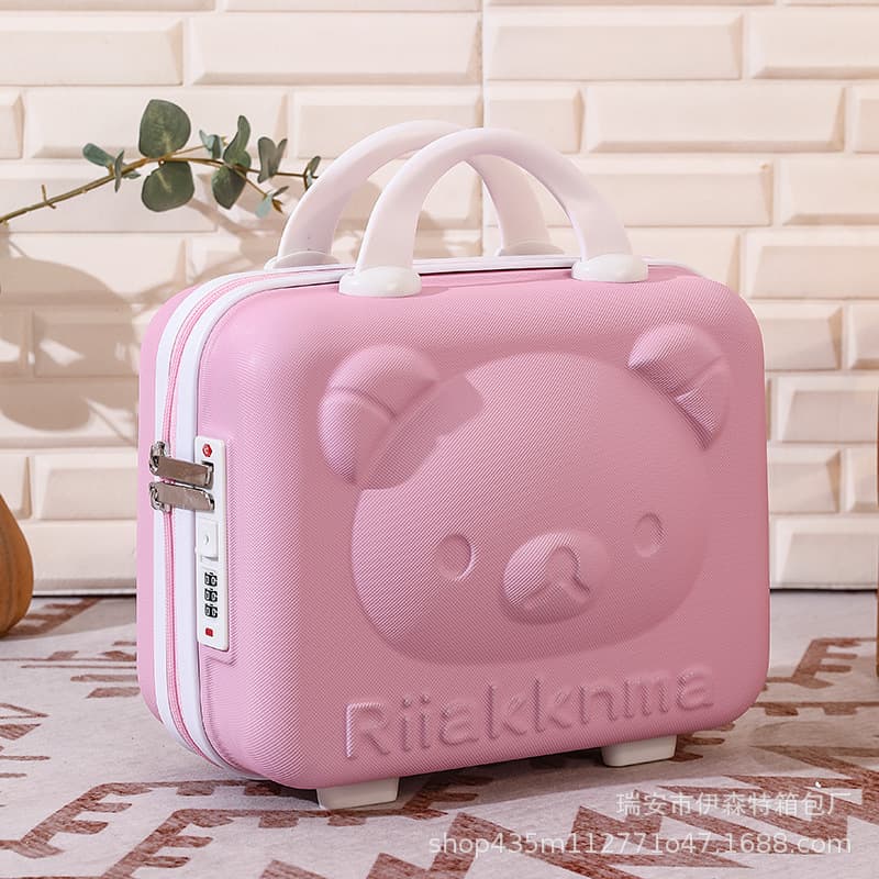 Korean-style Bear Luggage Cosmetic Organizer Travel Makeup Bag Handbag ABS 14-inch Carry-on Suitcase